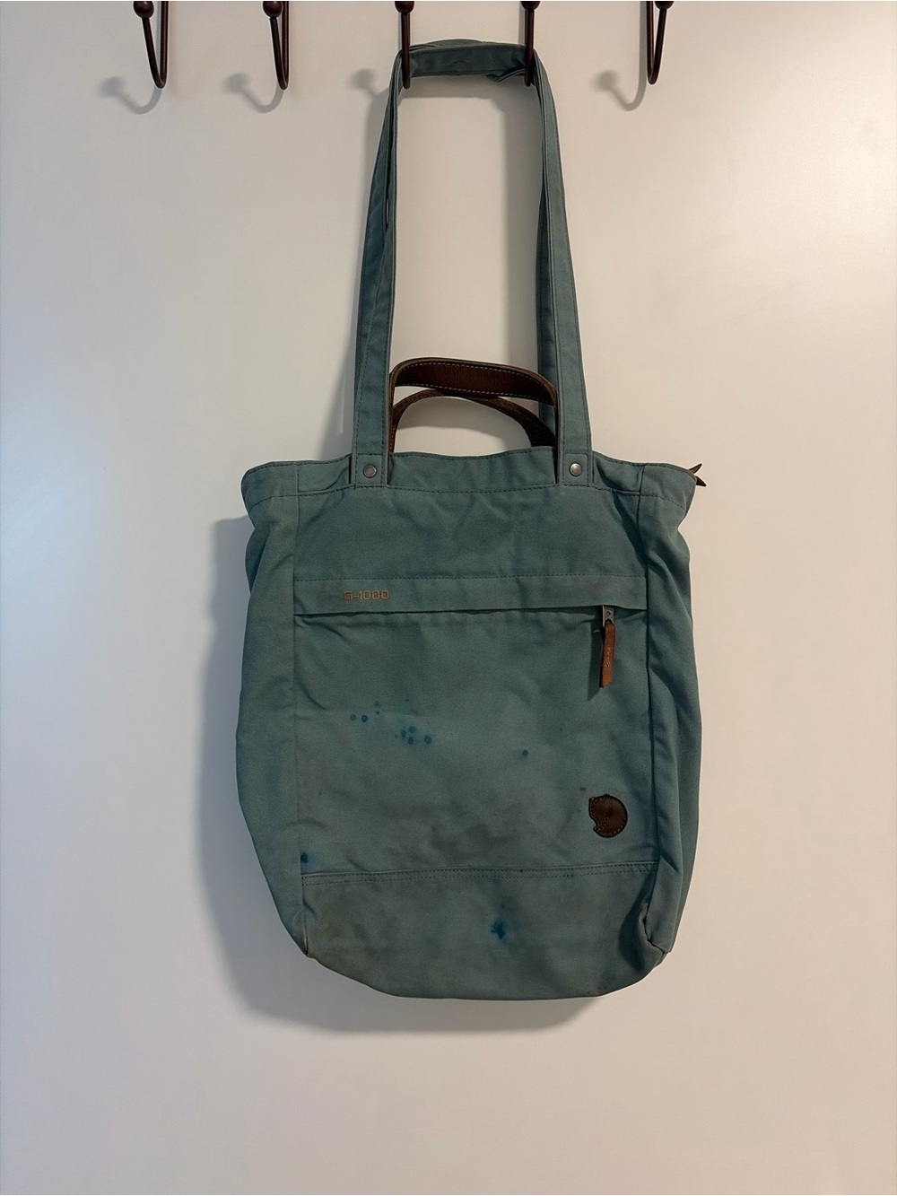 Fjallraven convertible Canvas Tote Bag in Teal with Leather Accents